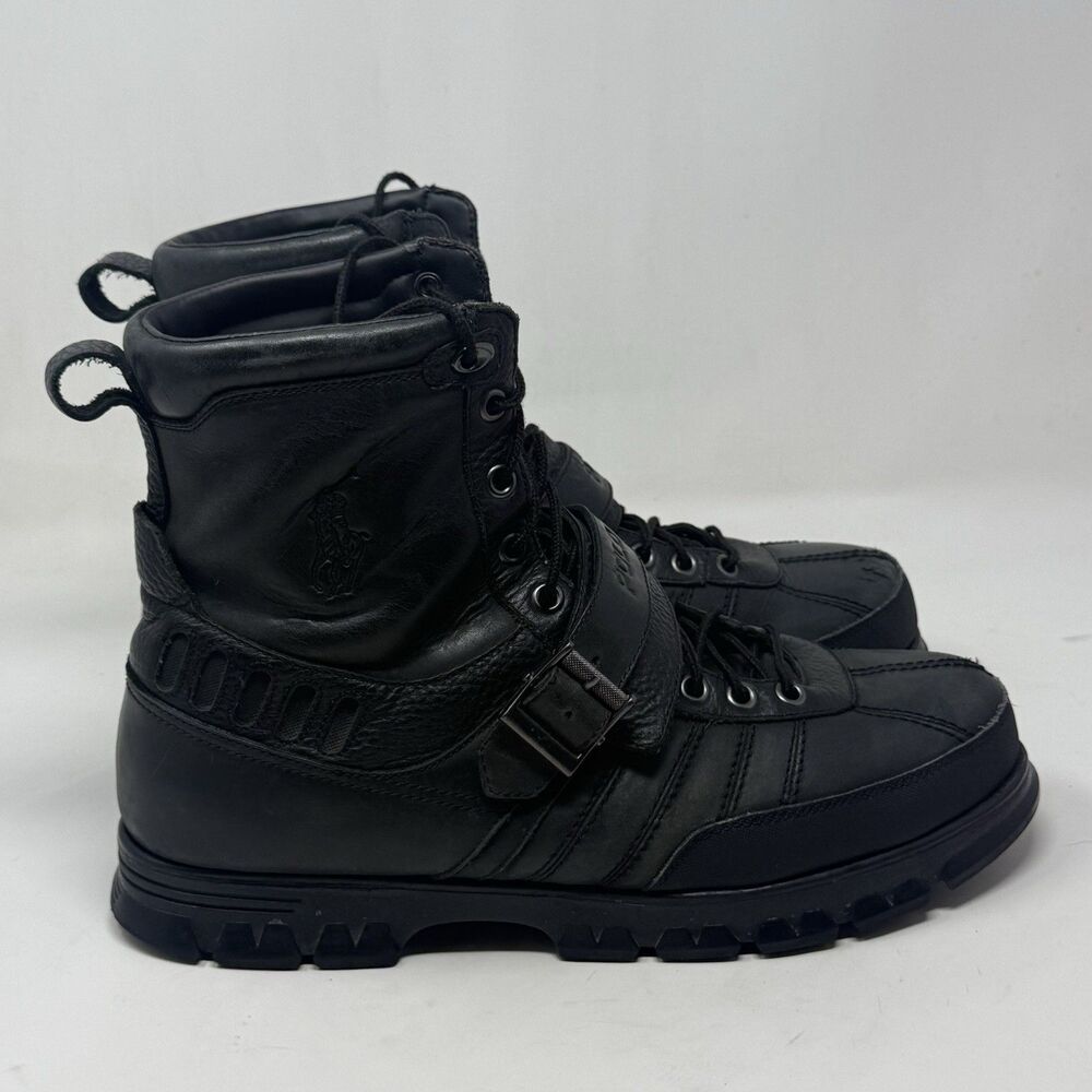 Polo Ralph Lauren Kilworth Duck Boots  Mens 13 Black Leather Zip Buckle Vintage